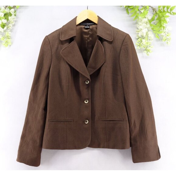 Linda Allard Ellen Tracy Women's Brown Blazer Jacket Silk Linen Tweed  Sz 12 - Picture 1 of 8